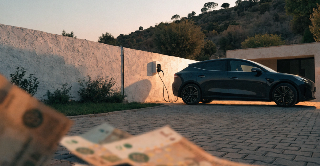 Voiture électrique en charge, illustration de la fiscalité et des aides au Maroc